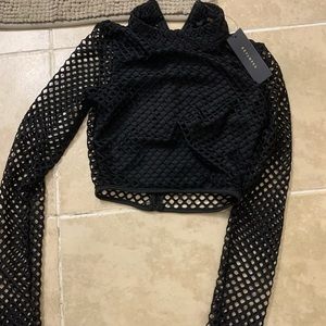 🌟Long sleeve fishnet crop top